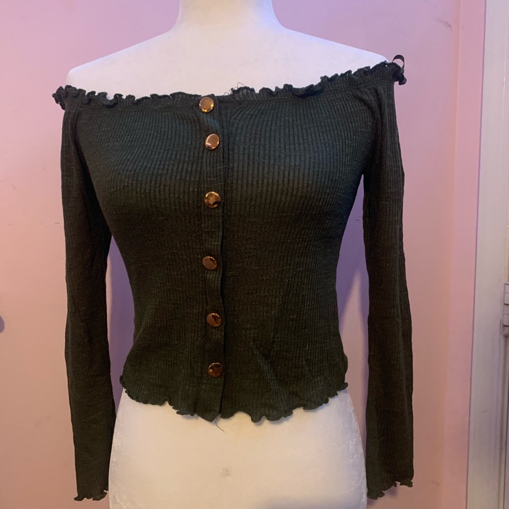 Love J Long Sleeve Off the Shoulder Cropped Top